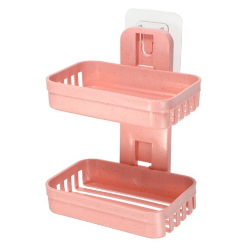 Unique Bargains Plastic Soap Dish Keep Soap Dry Soap Cleaning Storage Drill  Free Soap Holder for Home Bathroom Kitchen 1 Pc Pink