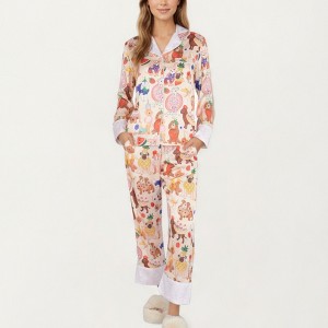 Anna-Kaci Lounge Women's 2-Piece Set Long Sleeve Button Front Top and Relaxed Fit Pants Pajama Set with Fun Dog Print - 1 of 4