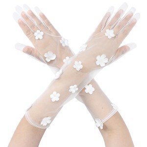 INSPIRE CHIC Women's Pearl Floral Lace Female Polka Point Finger Length Arm Sleeves Gloves 1 Pair - 1 of 4