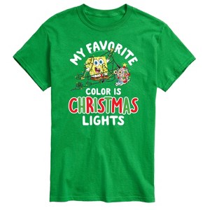 Men's - SpongeBob SquarePants - My Favorite Color Is Christmas Lights Spongebob and Gary Short Sleeve Graphic T-Shirt - 1 of 4