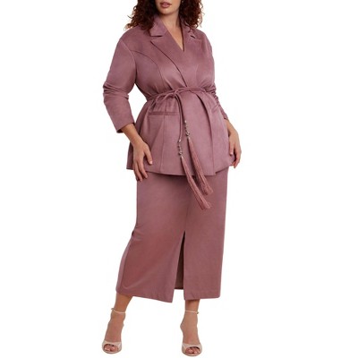 ELOQUII Women's Plus Size Faux Suede Midi Column Skirt