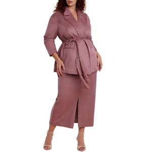 ELOQUII Faux Suede Midi Column Skirt - 1 of 4