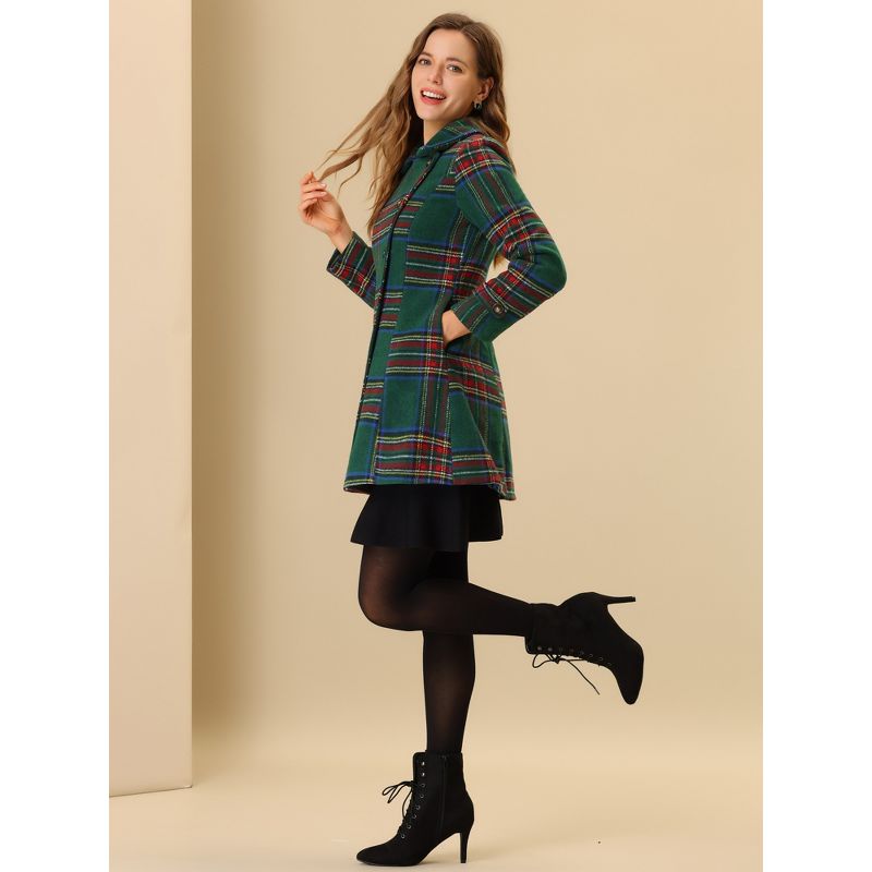 Allegra K Women's Notched Lapel Overcoat Single Breasted Vintage Winter Tartan Plaid Trench Coats, 3 of 7