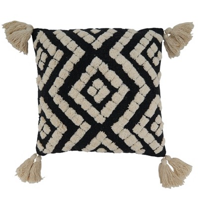 20"x20" Oversize Tufted Tassel Design Square Throw Pillow Cover Black - Saro Lifestyle