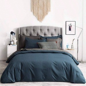 Dark Teal King Duvet Cover Set 100 Cotton 3pcs, Neutral Farmhouse Style with Zipper Ties, Vintage Deep Teal Bedding - 1 of 4