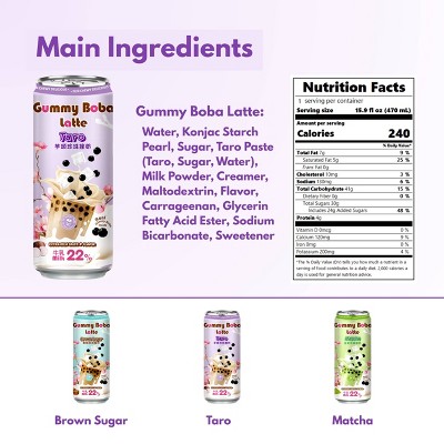 O's Bubble Gummy Boba Latte - Taro - 16 fl oz