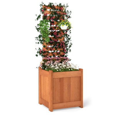 Costway 1/2 PCS Wooden Raised Garden Bed Elevated Patio Yard Planter Box with Trellis Open-Ended