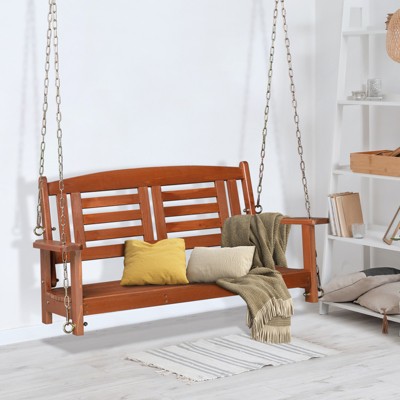 Maggift Patio Accent Chairs, Wooden Double Swing with Metal Chain for Lawn and Garden, Brown, 44"*20.8"*49.6"
