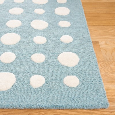 Blue and Ivory Hand-Tufted Wool Kids Polka Dot Rug, 5' x 5'