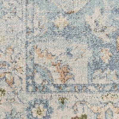 Light Blue Medallion Flatweave Washable Synthetic Area Rug