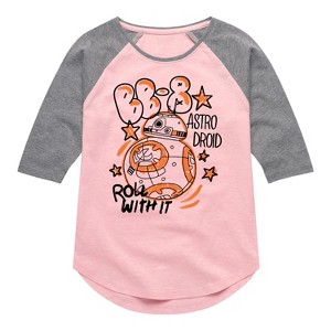 Girls' Star Wars: The Force Awakens BB8 Shirt Tail Raglan Graphic T-shirt - Light Pink/Ath Hea - Large - 1 of 3