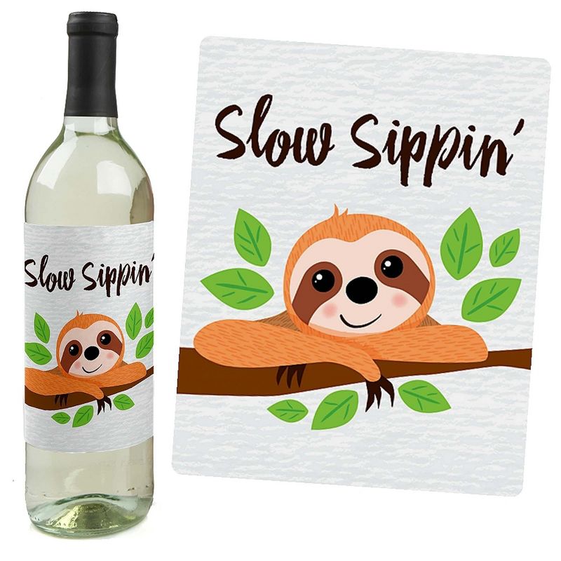 Big Dot of Happiness Let's Hang - Sloth - Baby Shower or Birthday Party Decorations for Women and Men - Wine Bottle Label Stickers - Set of 4, 5 of 9