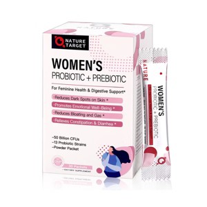 NATURE TARGET Women's Probiotic Powder (Prebiotics + 13 Strains) for Weight Loss, Digestive & Immune Health. Non-GMO, Gluten-Free - 10 / 30 Packets - 1 of 4
