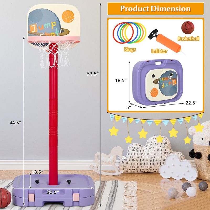 Costway Portable 2 in 1 Kids Basketball Hoop Stand w/ Ring Toss & Storage Box, 3 of 11