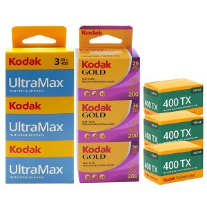 Kodak GOLD 200 & UltraMax 400 Color Negative Film 36 Exp - 3 Pack with 3x Pro 400TX Tri-X 400 Black & White Negative Film - 24 Exp - 1 of 4