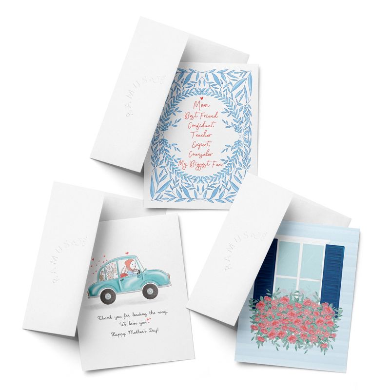 Mother's Day Assorted Greeting Card Pack (3ct) "Indigo Mom, Bunny Mom Car, Window Flowers" by Ramus & Co, 1 of 5