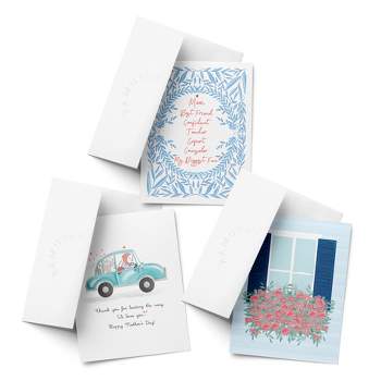 Mother's Day Assorted Greeting Card Pack (3ct) "Indigo Mom, Bunny Mom Car, Window Flowers" by Ramus & Co