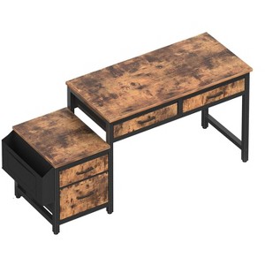 Itopfox Reversible Computer Desk with Fabric Drawers, Home Office Workstation with Printer Space, Study Writing Table for Bedroom, Brown - 1 of 4