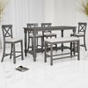 6-Piece Counter Height Dining Table Set with 4 Chairs & Bench, MDF & Melaleuca Wood, Storage Shelf, Distressed Finish for Dining Room & Kitchen - 3 of 4