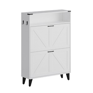 Shoe Cabinet, Shoe Storage Cabinet with 2 Flip Drawers - Organizer Rack with Open Shelf for Entryway, Hallway - 1 of 4