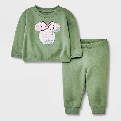 Image of Baby Girls' Disney Mickey Mouse & Friends Solid Top and Bottom Set - Green 3-6M