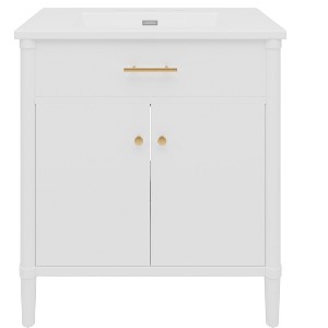Vynxaria 31 Inch Classic White Curved Bathroom Vanity with Ceramic Sink One Complete Set Solid Wood Cabinet Soft Close Door Adjustable Shelf - 1 of 4