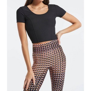 Women's Rib Crop Short Sleeve Top - BANDIER - 1 of 3