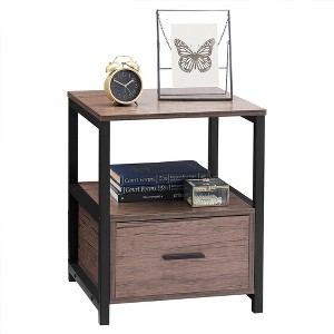 VECELO Modern Wooden Nightstand with Drawer Square End Bedside Tables with Open Shelf, Stable Metal Frame Small Side Tables - 1 of 4