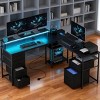 66.1" L-Shaped Reversible Computer Desk with RGB Lights, Wood Grain Surface and Fabric Drawers for Home Office or Gaming Setup -3irtyhousy - 2 of 4