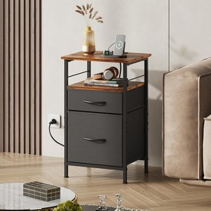 GALAXHERO Nightstand Set of 2, Bedside Tables with USB Ports & Outlets, Fabric Drawer End Tables for Bedroom or Living Room - 1 of 4