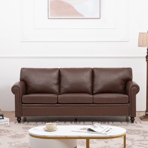 Classic 84''W Chesterfield PU Leather Sofa, 3-Seater/1-Seater Couch with Rolled Arms and Nailhead Trim for Living Room or Office – ModernLuxe - 1 of 4