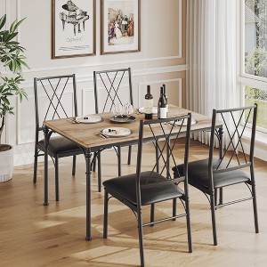 coucheta 5-Piece Dining Table Set, Kitchen Breakroom Table and Chairs, Metal and Wood Indoor Corner Dining Table Set for Dinette, Breakfast - 1 of 4