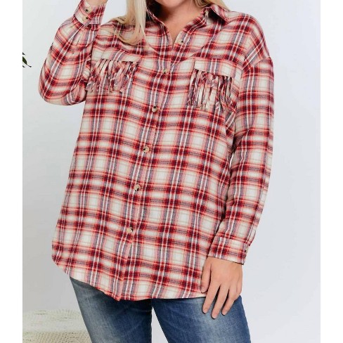 Women's Plaid Button Up Plus Shirt - DAVI & DANI - image 1 of 4