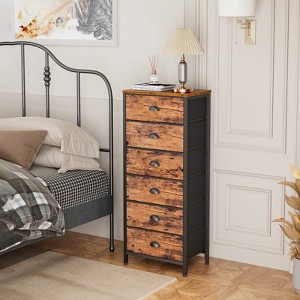 Tall Dresser with 6 Drawers,Vertical End Table and Nightstand for Bedroom, Dorm Bedside Furniture with Fabric Storage Drawer in Living Room,Closet - 1 of 4