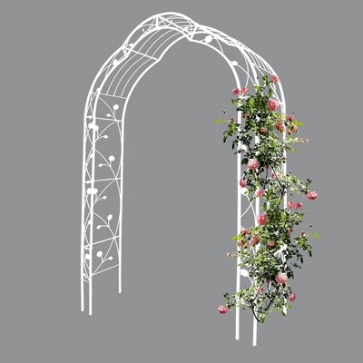 Dolonm White Metal Garden Arbor Arch for Climbing Plants - 98.4" Tall Rustproof Outdoor Plant Support, Rose Trellis, Wedding Decor