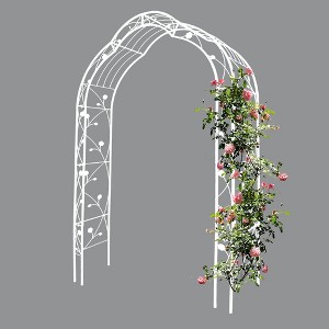 Dolonm White Metal Garden Arbor Arch for Climbing Plants - 98.4" Tall Rustproof Outdoor Plant Support, Rose Trellis, Wedding Decor - 1 of 4