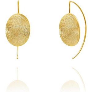 Gold Dangle Earrings for Women Brushed Finish, Matte Gold Statement Jewelry, 14k Gold Plated - 1 of 4