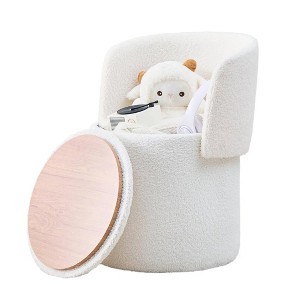 ChicFurnit Ottomans and Benches Storage Ottoman Round Footstool Foot Rest Round Footstool for Living Room, White, 17.72"*17.72"*16.54" - 1 of 4