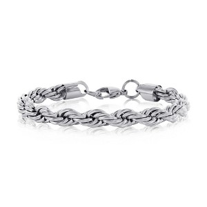 Metallo Stainless Steel 8mm Rope Chain Bracelet - Silver - 8.5 Inch - 1 of 3