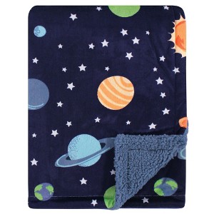 Hudson Baby Infant Boy Plush Blanket with Faux Shearling Back, Solar System, One Size - 1 of 1