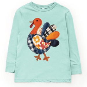 Plaid Turkey Patchwork Print - Youth Long Sleeve Graphic T-Shirt - 1 of 3
