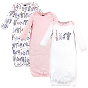 Hudson Baby Infant Girls Cotton Long-Sleeve Gowns 3pk, Pink Safari - 1 of 4