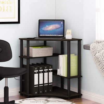 Furinno Triangle Corner Computer Desk Reversible Space-Saving Study Wrting Home Office Desk with Open Display Shelves,Espresso/Black