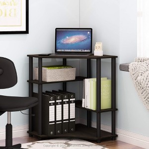 Furinno Triangle Corner Computer Desk Reversible Space-Saving Study Wrting Home Office Desk with Open Display Shelves,Espresso/Black - 1 of 4