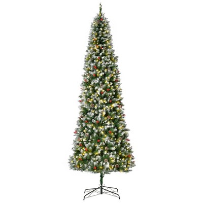 TopComfy Christmas Tree Stand Prelit Snow Dipped Artificial Christmas Tree with Pine Cones and Berries, Green, 33.8"*33.8"*106.3"
