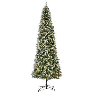 TopComfy Christmas Tree Stand Prelit Snow Dipped Artificial Christmas Tree with Pine Cones and Berries, Green, 33.8"*33.8"*106.3" - 1 of 4