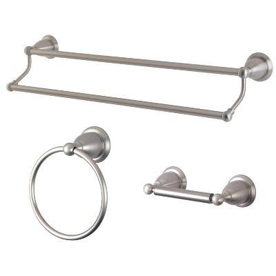 3pc Traditional Solid Brass Oil Rubbed Bronze Double Towel Bar Bath  Accessory Set - Kingston Brass