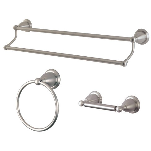 3pc Traditional Solid Brass Satin Nickel Double Towel Bar Bath Accessory Set - Kingston Brass - image 1 of 2