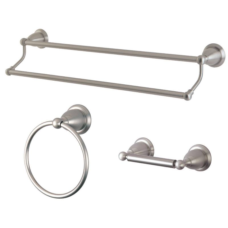 3pc Traditional Solid Brass Satin Nickel Double Towel Bar Bath Accessory Set - Kingston Brass, 1 of 4