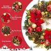 24in Christmas Wreath for Front Door, Prelit Large Outdoor Xmas Wreath, Xmas Wreath with Balls Artificial Poinsettia for Fireplace Window Wall Decor - 2 of 4